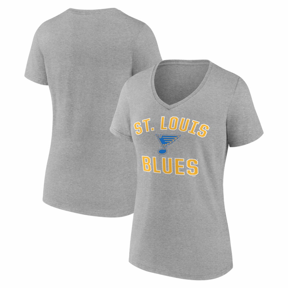 NHL St. Louis Blues Logo Athletic Women's Arch Victory V-Neck T-Shirt - Heather Gray