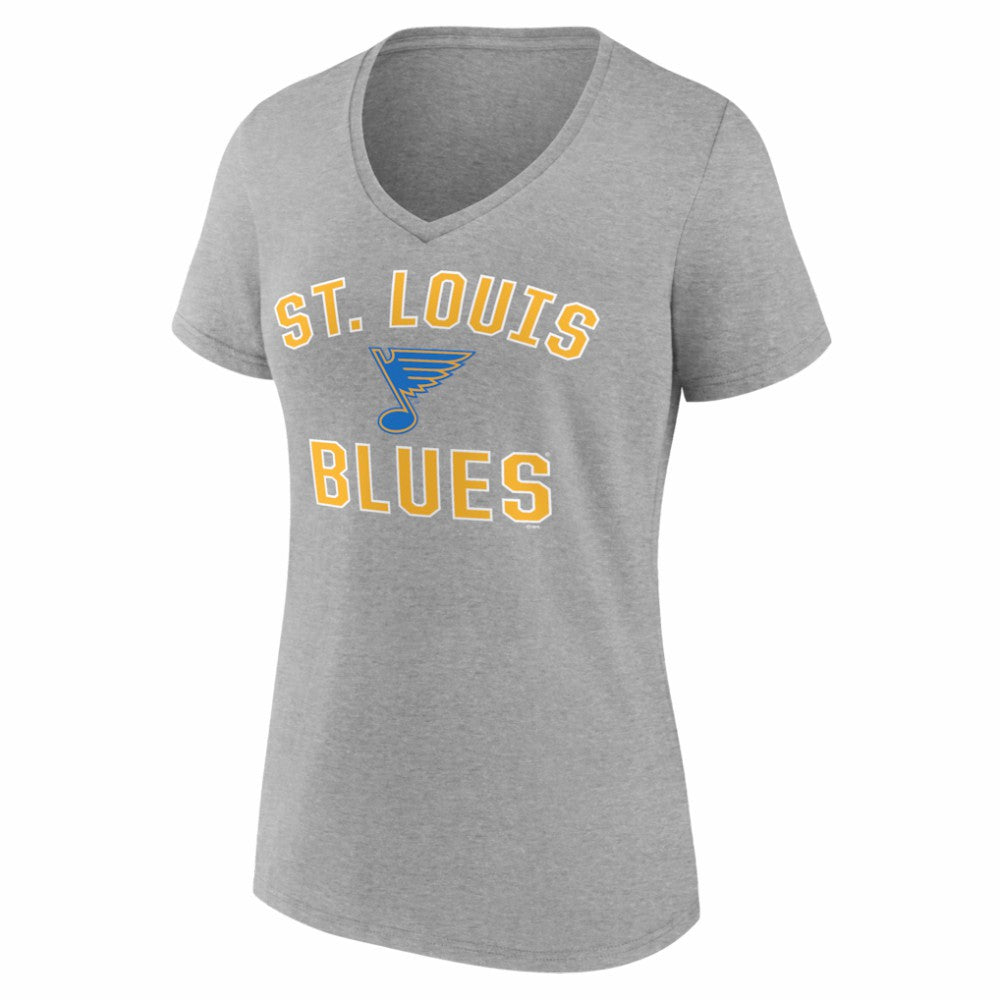 NHL St. Louis Blues Logo Athletic Women's Arch Victory V-Neck T-Shirt - Heather Gray