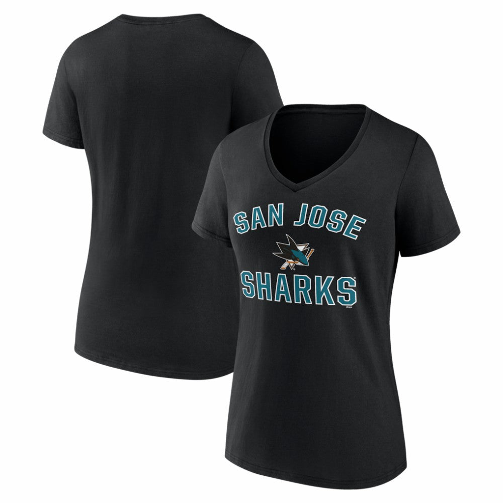 NHL San Jose Sharks Logo Athletic Women's Arch Victory V-Neck T-Shirt - Black
