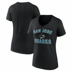 NHL San Jose Sharks Logo Athletic Women's Arch Victory V-Neck T-Shirt - Black