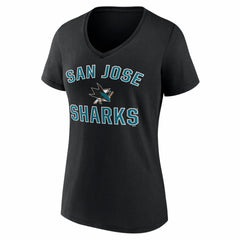 NHL San Jose Sharks Logo Athletic Women's Arch Victory V-Neck T-Shirt - Black