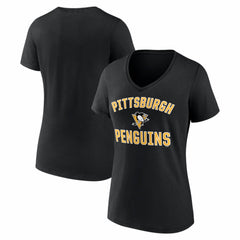 NHL Pittsburgh Penguins Logo Athletic Women's Arch Victory V-Neck T-Shirt - Black