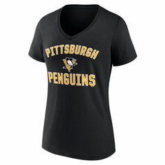 NHL Pittsburgh Penguins Logo Athletic Women's Arch Victory V-Neck T-Shirt - Black