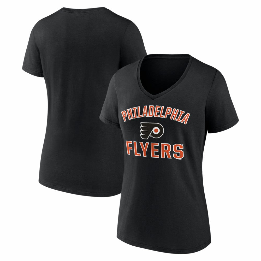 NHL Philadelphia Flyers Logo Athletic Women's Arch Victory V-Neck T-Shirt - Black