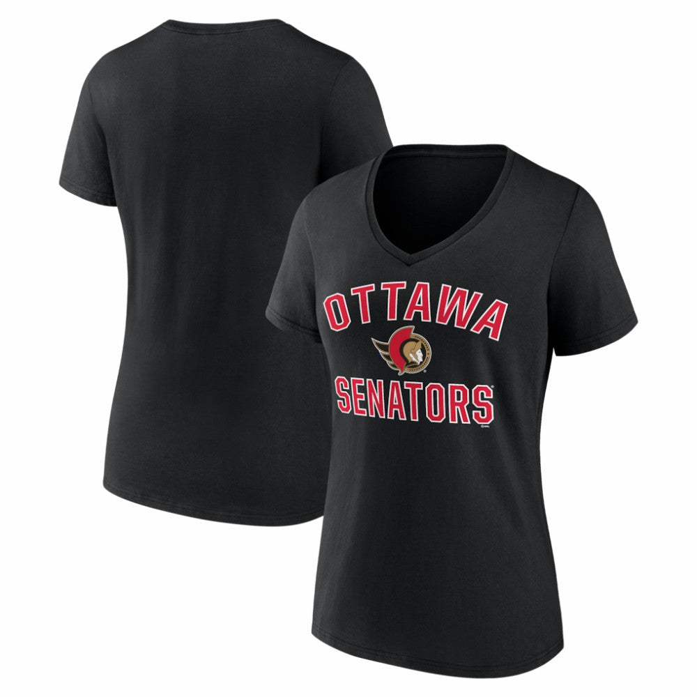 NHL Ottawa Senators Logo Athletic Women's Arch Victory V-Neck T-Shirt - Black