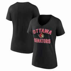 NHL Ottawa Senators Logo Athletic Women's Arch Victory V-Neck T-Shirt - Black