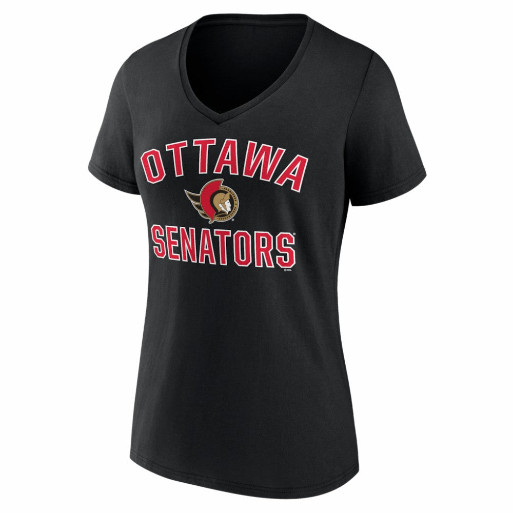 NHL Ottawa Senators Logo Athletic Women's Arch Victory V-Neck T-Shirt - Black