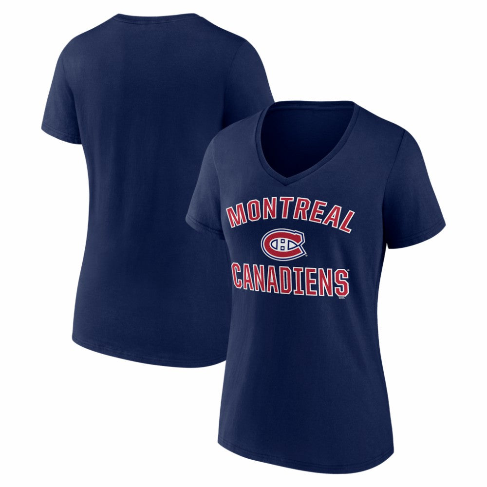 NHL Montreal Canadiens Logo Athletic Women's Arch Victory V-Neck T-Shirt - Navy