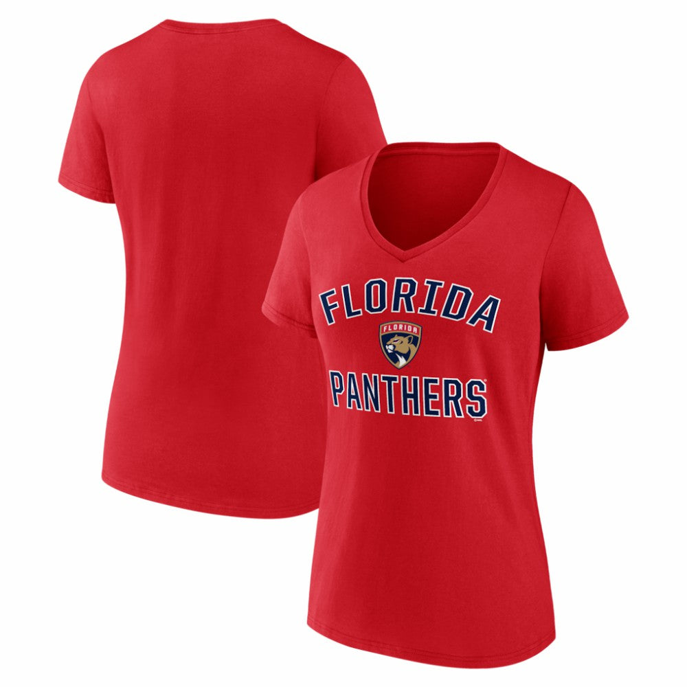 NHL Florida Panthers Logo Athletic Women's Arch Victory V-Neck T-Shirt - Red