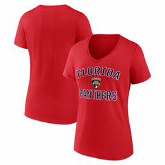 NHL Florida Panthers Logo Athletic Women's Arch Victory V-Neck T-Shirt - Red