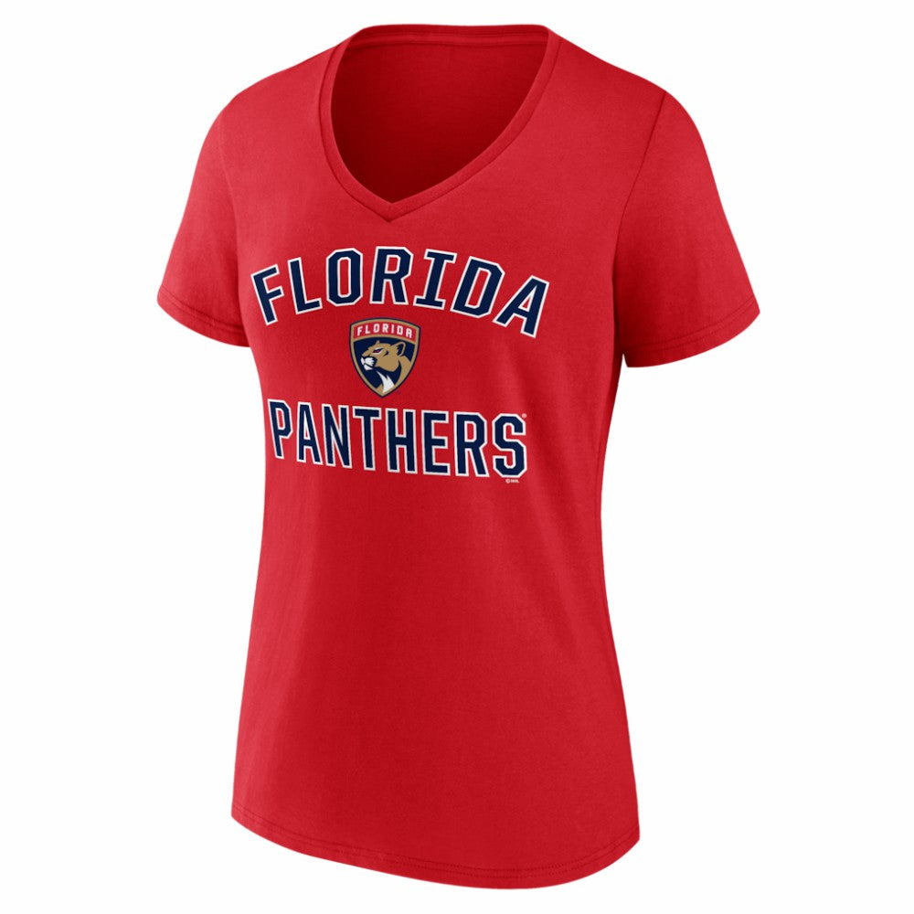 NHL Florida Panthers Logo Athletic Women's Arch Victory V-Neck T-Shirt - Red