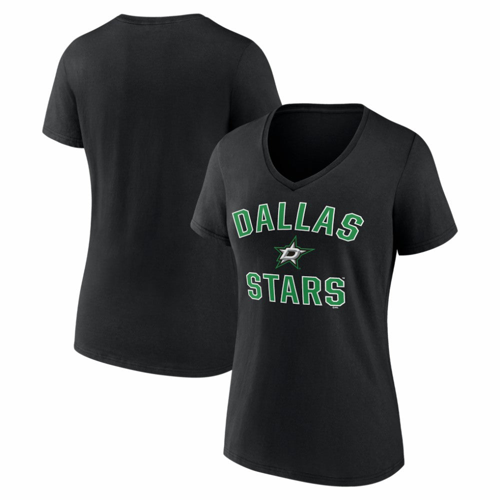 NHL Dallas Stars Logo Athletic Women's Arch Victory V-Neck T-Shirt - Black