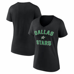NHL Dallas Stars Logo Athletic Women's Arch Victory V-Neck T-Shirt - Black