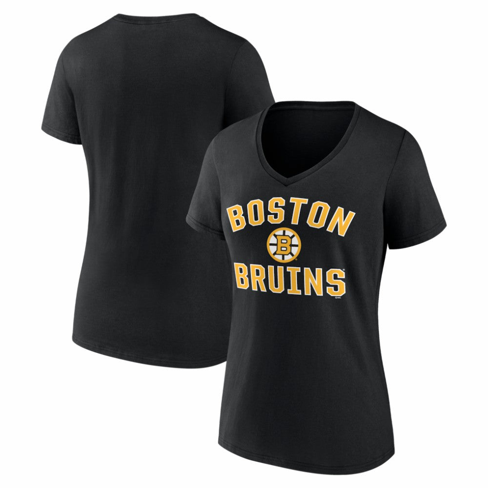 NHL Boston Bruins Logo Athletic Women's Arch Victory V-Neck T-Shirt - Black