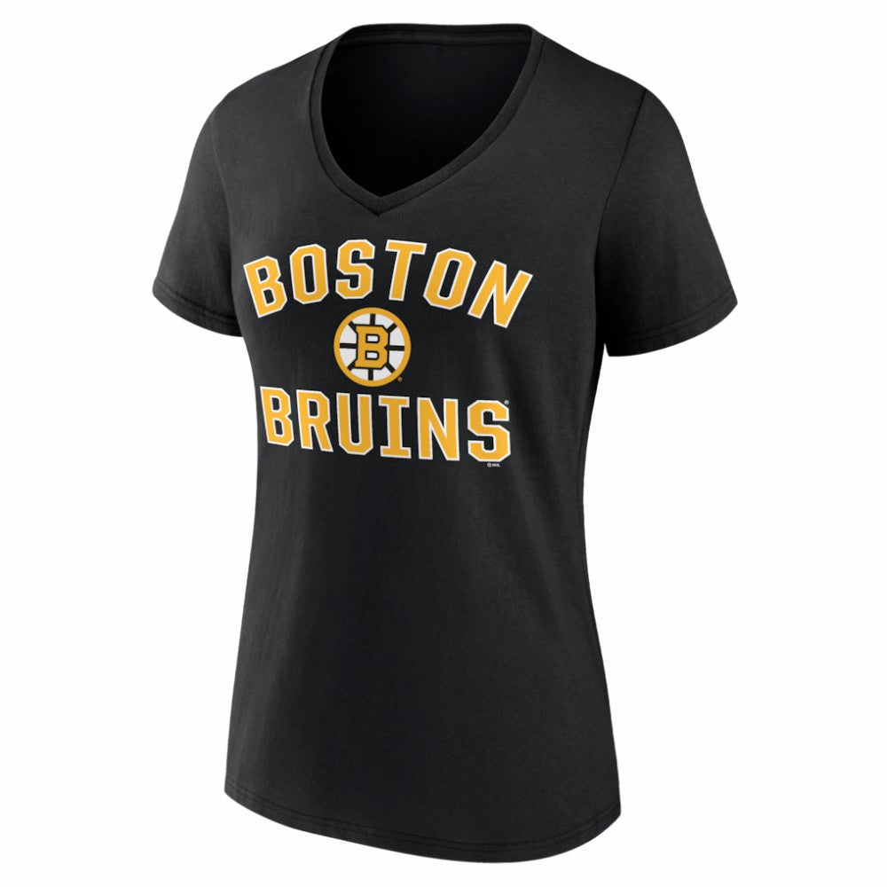 NHL Boston Bruins Logo Athletic Women's Arch Victory V-Neck T-Shirt - Black