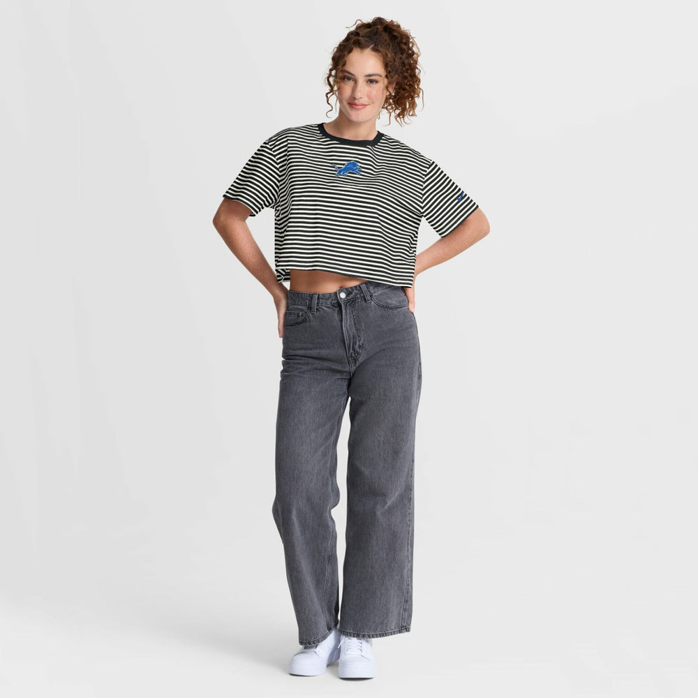 Detroit Lions Women's Striped Cropped T-Shirt Black/Cream