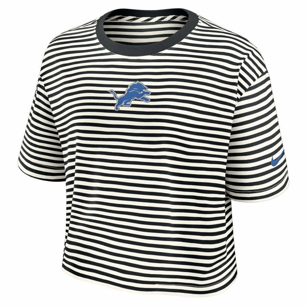 Detroit Lions Women's Striped Cropped T-Shirt Black/Cream