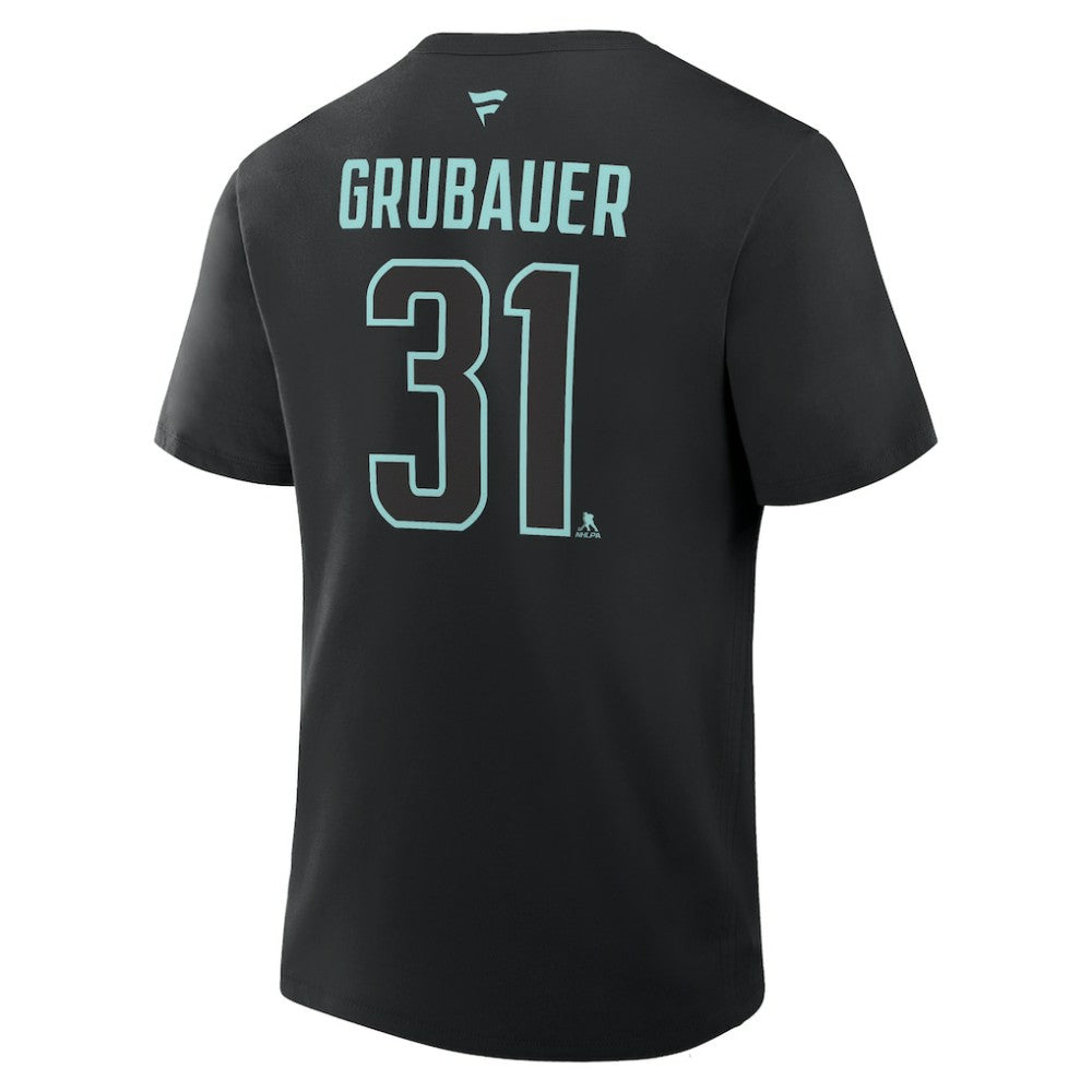 NHL Philipp Grubauer Seattle Kraken Fanatics Authentic Stack Name & Number T-Shirt - Black