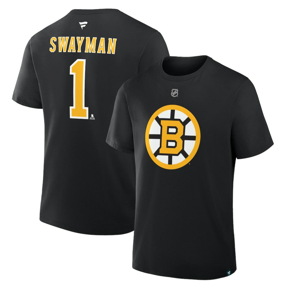 NHL Jeremy Swayman Boston Bruins Fanatics Authentic Stack Name & Number T-Shirt - Black