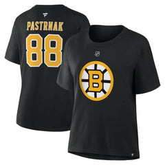 NHL David Pastrnak Boston Bruins Fanatics Women's Authentic Stack Name & Number T-Shirt - Black