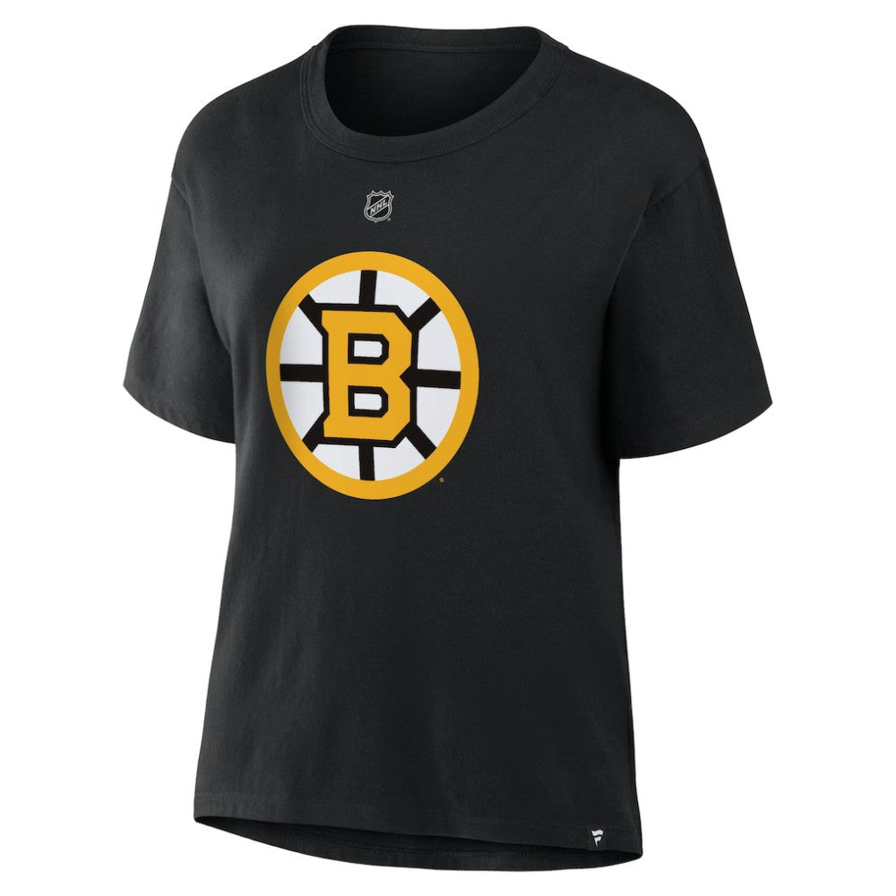 NHL David Pastrnak Boston Bruins Fanatics Women's Authentic Stack Name & Number T-Shirt - Black