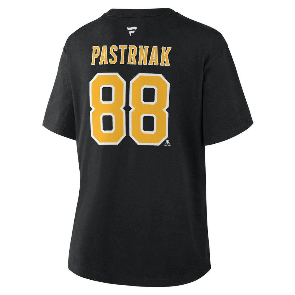 NHL David Pastrnak Boston Bruins Fanatics Women's Authentic Stack Name & Number T-Shirt - Black