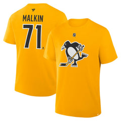 NHL Evgeni Malkin Pittsburgh Penguins Fanatics Authentic Stack Name & Number T-Shirt - Gold