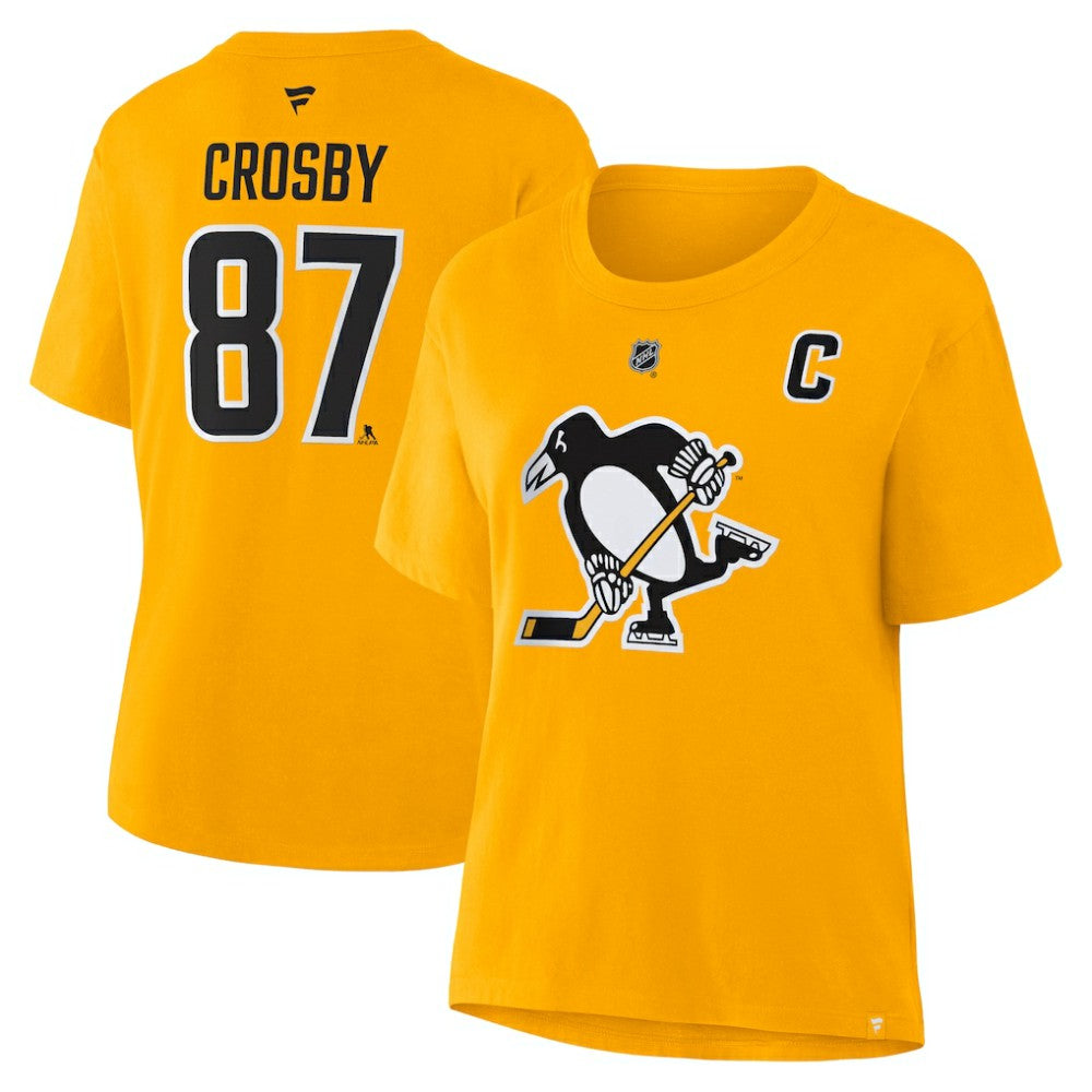 NHL Sidney Crosby Pittsburgh Penguins Fanatics Women's Authentic Stack Name & Number T-Shirt - Gold