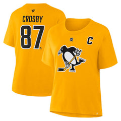 NHL Sidney Crosby Pittsburgh Penguins Fanatics Women's Authentic Stack Name & Number T-Shirt - Gold