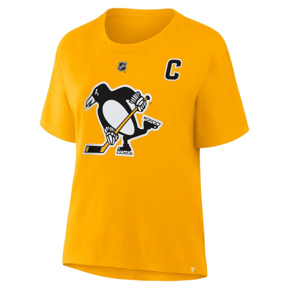 NHL Sidney Crosby Pittsburgh Penguins Fanatics Women's Authentic Stack Name & Number T-Shirt - Gold