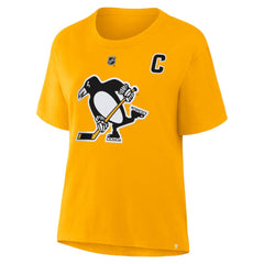 NHL Sidney Crosby Pittsburgh Penguins Fanatics Women's Authentic Stack Name & Number T-Shirt - Gold