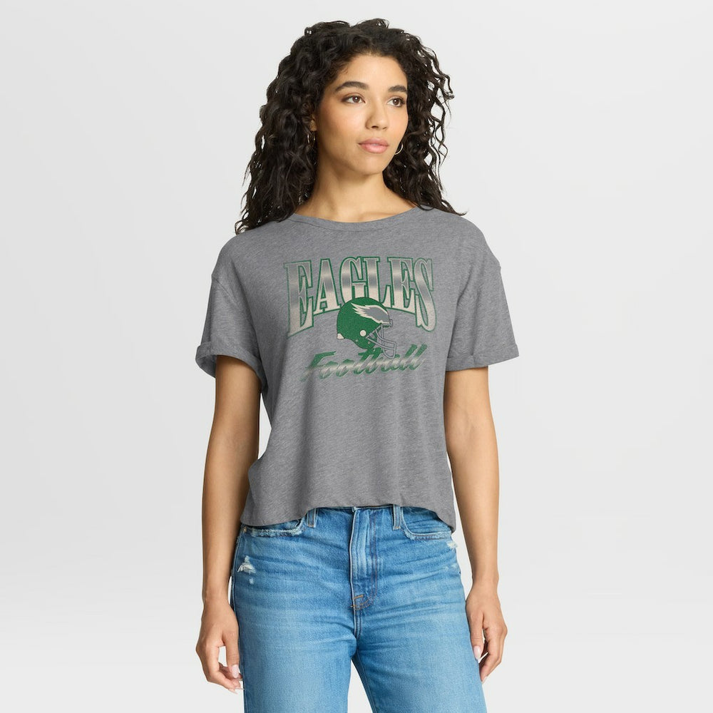 Philadelphia Eagles Women's Overplayed Tribute Tri-Blend Boxy T-Shirt Heather Gray