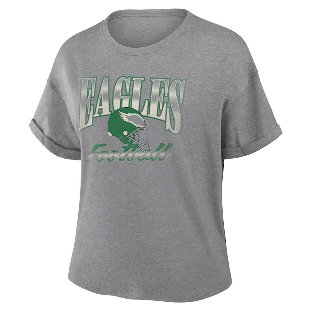 Philadelphia Eagles Women's Overplayed Tribute Tri-Blend Boxy T-Shirt Heather Gray