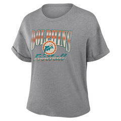 Miami Dolphins Women's Overplayed Tribute Tri-Blend Boxy T-Shirt Heather Gray