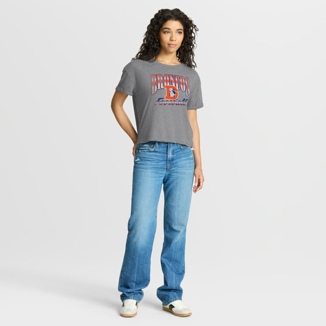 Denver Broncos Women's Overplayed Tribute Tri-Blend Boxy T-Shirt Heather Gray