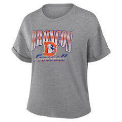 Denver Broncos Women's Overplayed Tribute Tri-Blend Boxy T-Shirt Heather Gray