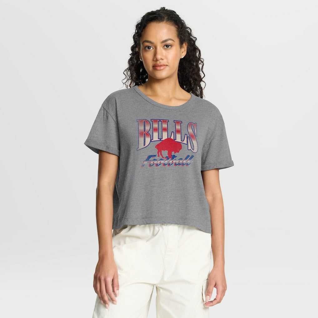 Buffalo Bills Women's Overplayed Tribute Tri-Blend Boxy T-Shirt Heather Gray