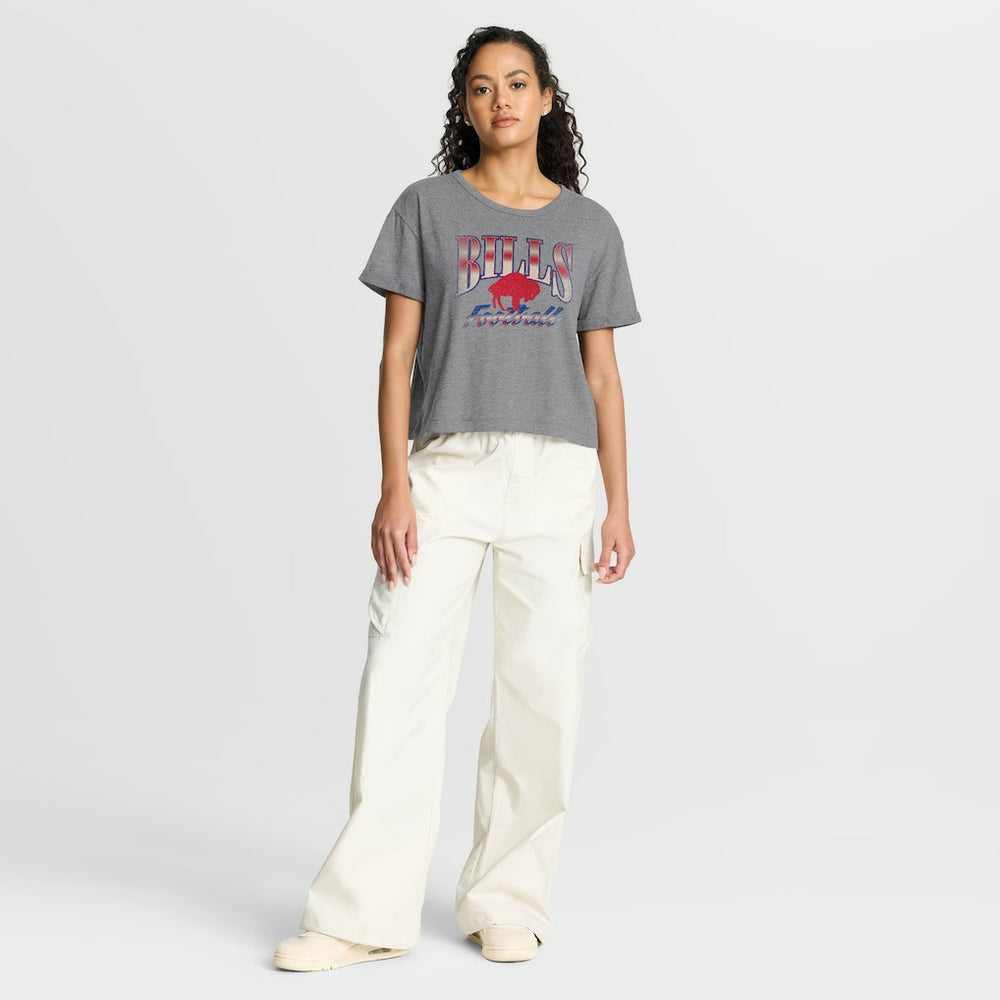 Buffalo Bills Women's Overplayed Tribute Tri-Blend Boxy T-Shirt Heather Gray