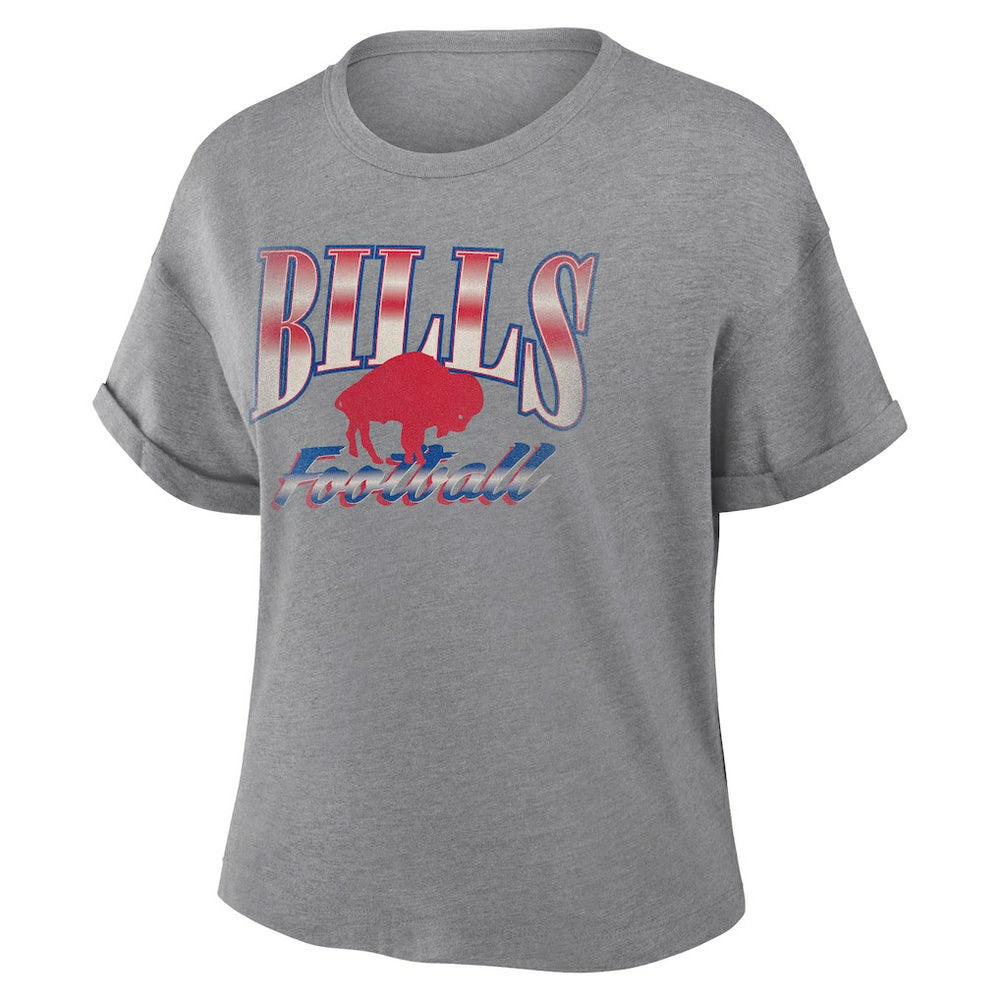 Buffalo Bills Women's Overplayed Tribute Tri-Blend Boxy T-Shirt Heather Gray