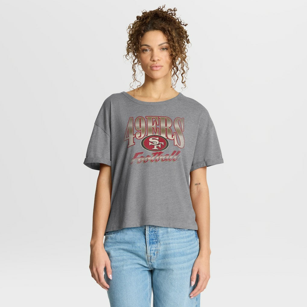 San Francisco 49ers Women's Overplayed Tribute Tri-Blend Boxy T-Shirt Heather Gray