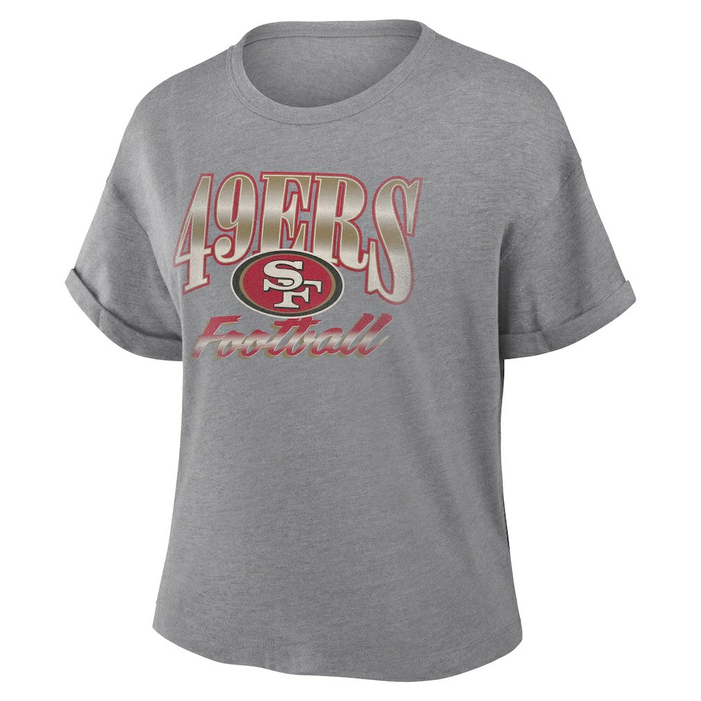 San Francisco 49ers Women's Overplayed Tribute Tri-Blend Boxy T-Shirt Heather Gray