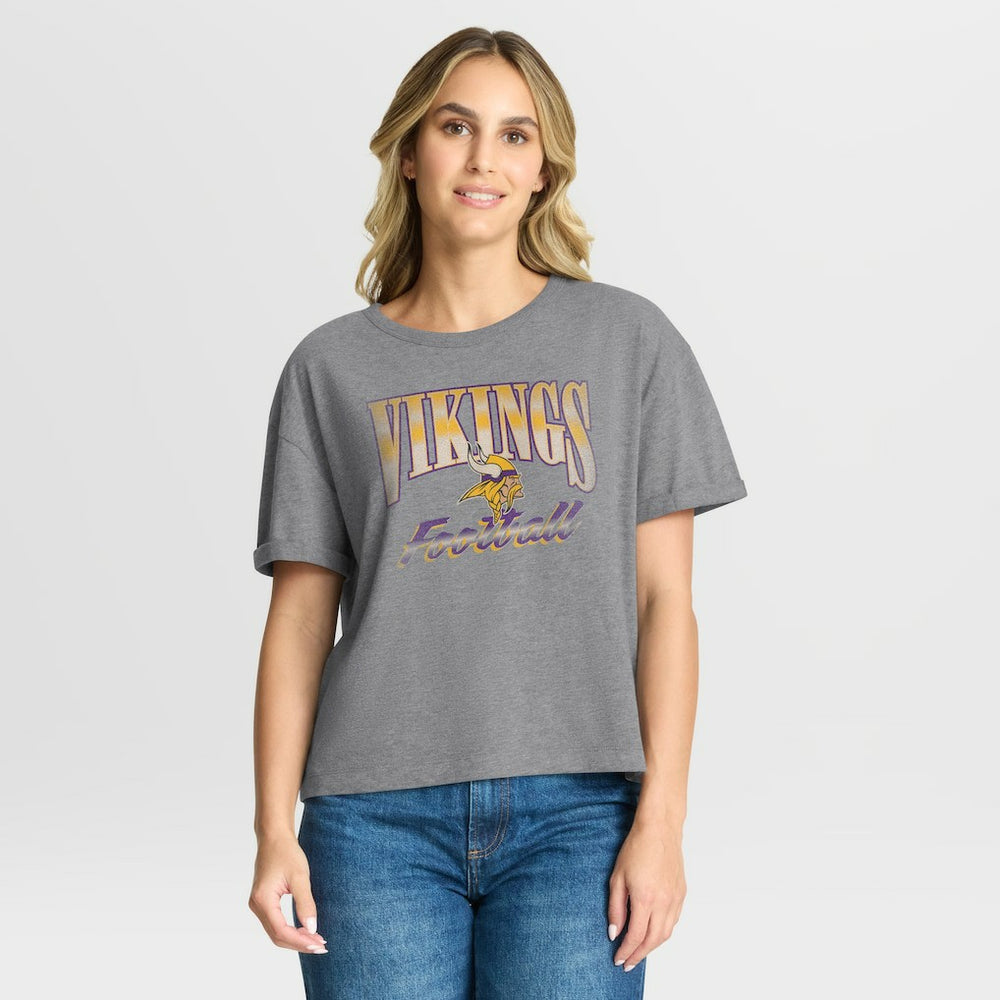 Minnesota Vikings Women's Overplayed Tribute Tri-Blend Boxy T-Shirt Heather Gray