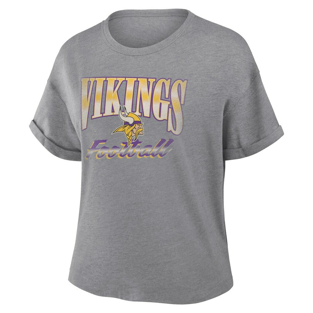 Minnesota Vikings Women's Overplayed Tribute Tri-Blend Boxy T-Shirt Heather Gray
