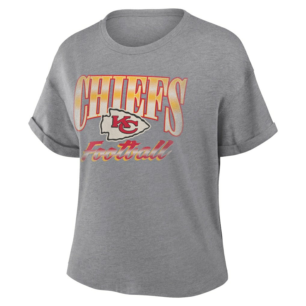 Kansas City Chiefs Women's Overplayed Tribute Tri-Blend Boxy T-Shirt Heather Gray