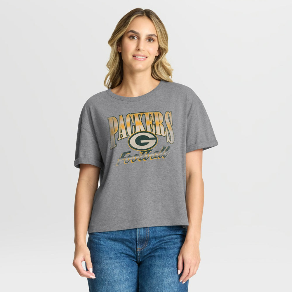 Green Bay Packers Women's Overplayed Tribute Tri-Blend Boxy T-Shirt Heather Gray