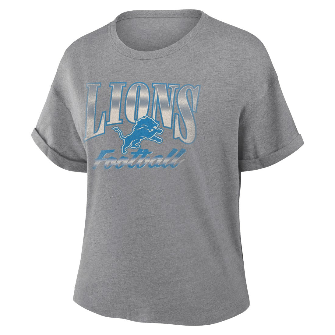 Detroit Lions Women's Overplayed Tribute Tri-Blend Boxy T-Shirt Heather Gray
