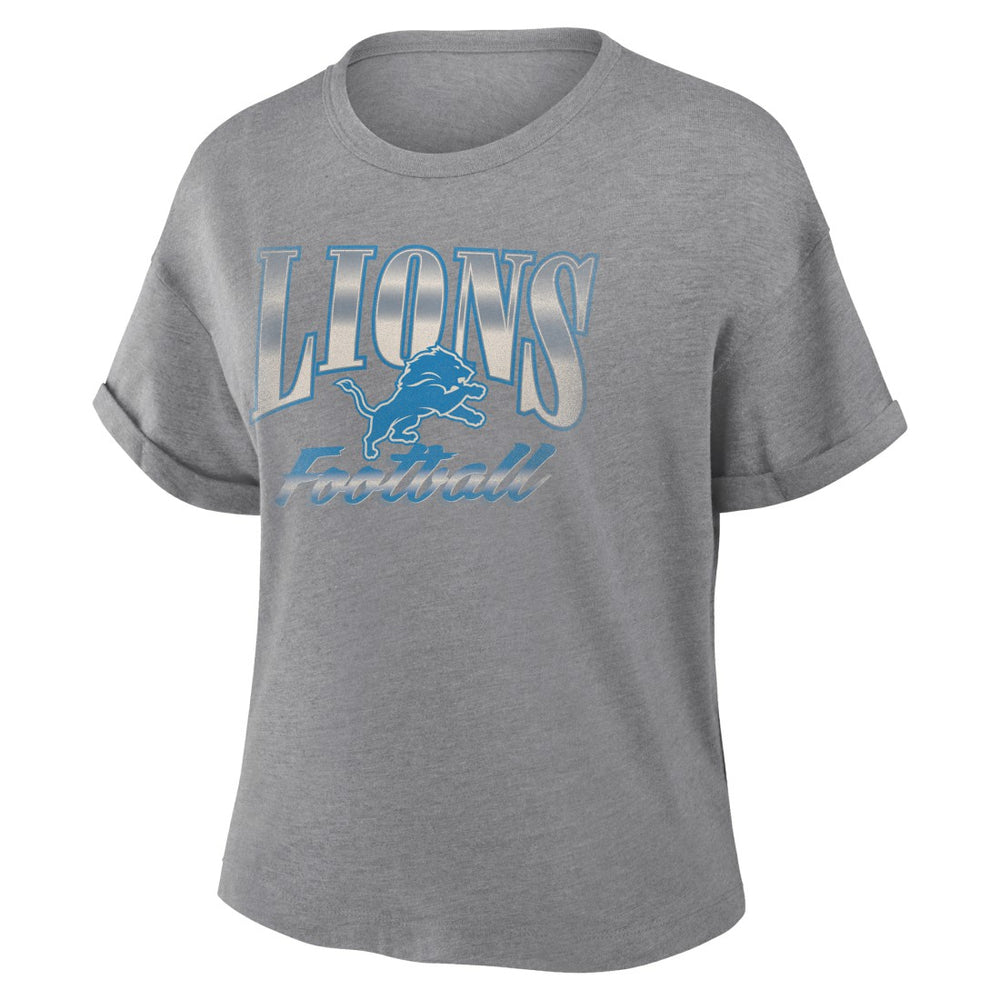 Detroit Lions Women's Overplayed Tribute Tri-Blend Boxy T-Shirt Heather Gray