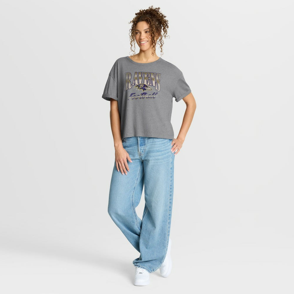 Baltimore Ravens Women's Overplayed Tribute Tri-Blend Boxy T-Shirt Heather Gray