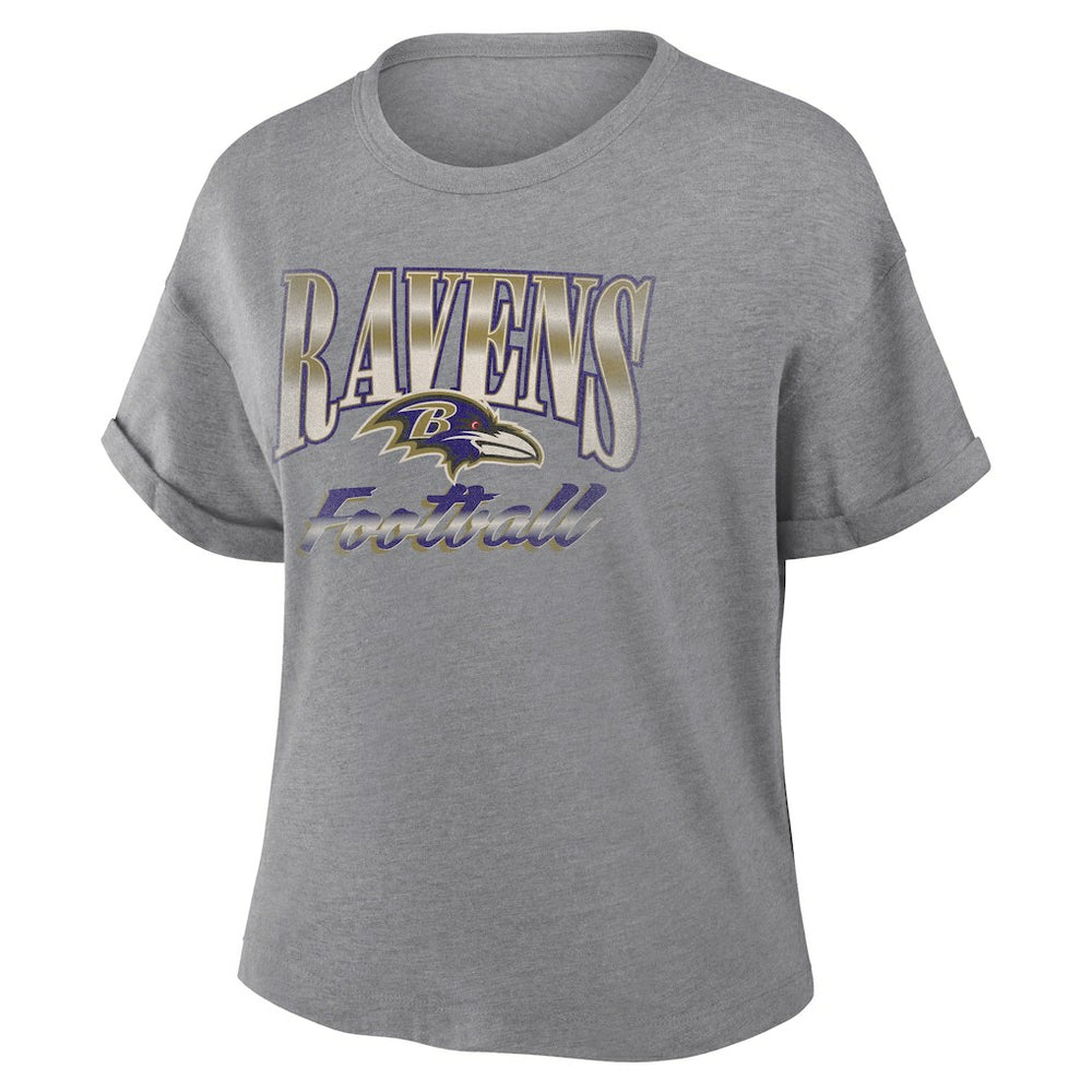 Baltimore Ravens Women's Overplayed Tribute Tri-Blend Boxy T-Shirt Heather Gray
