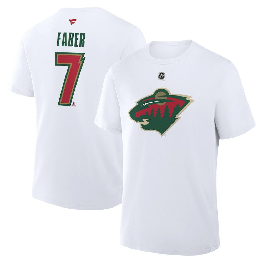 NHL Brock Faber Minnesota Wild Fanatics Authentic Stack Name & Number T-Shirt - White